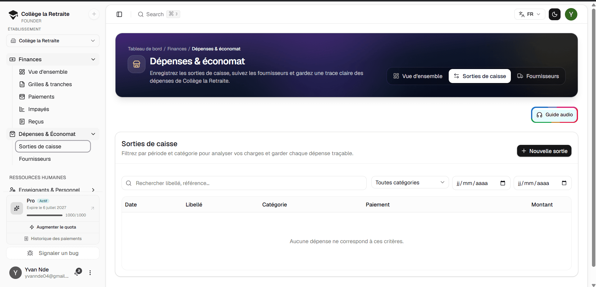 Capture — Dépenses / économat