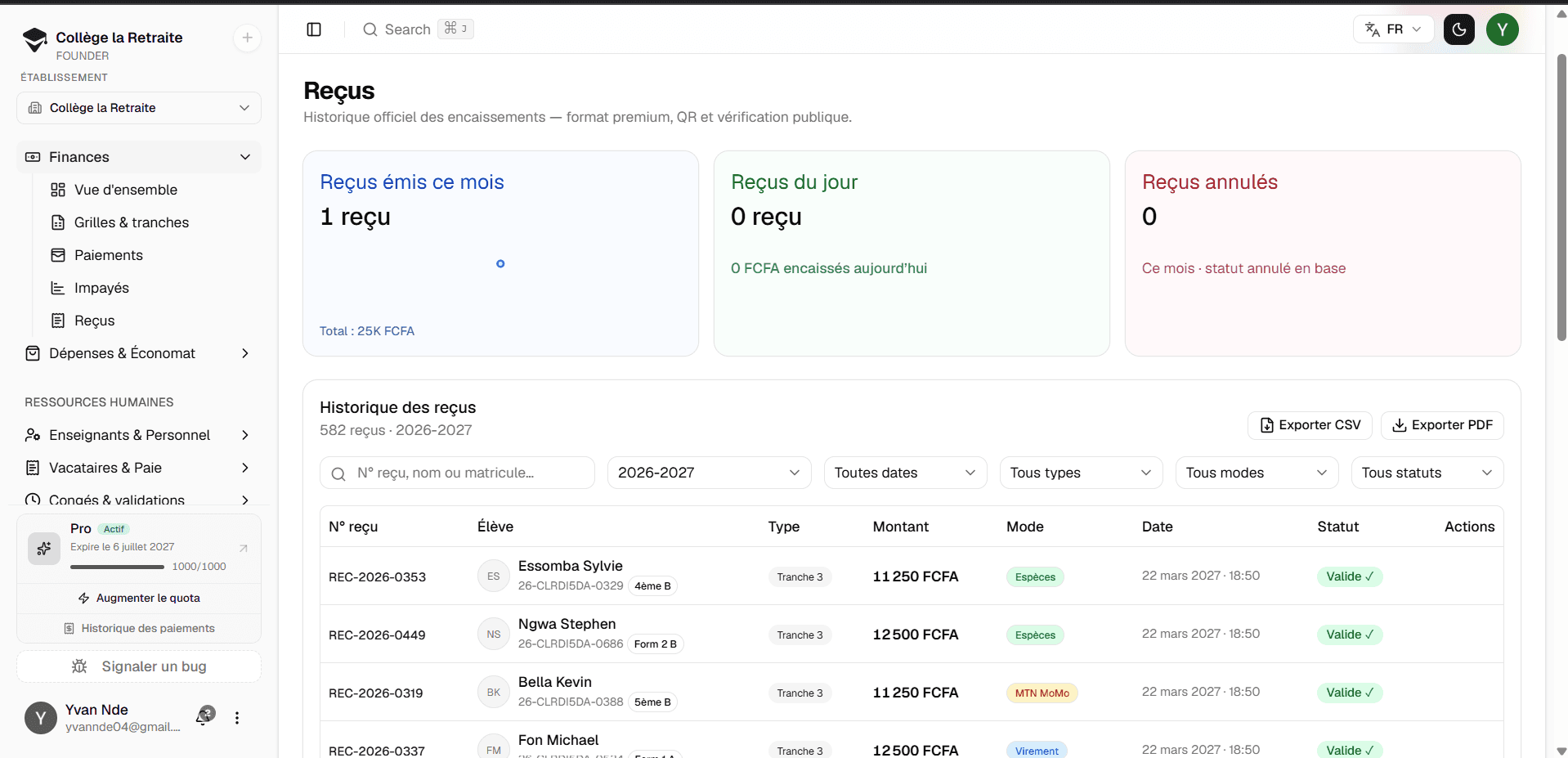 Capture — Reçu de paiement