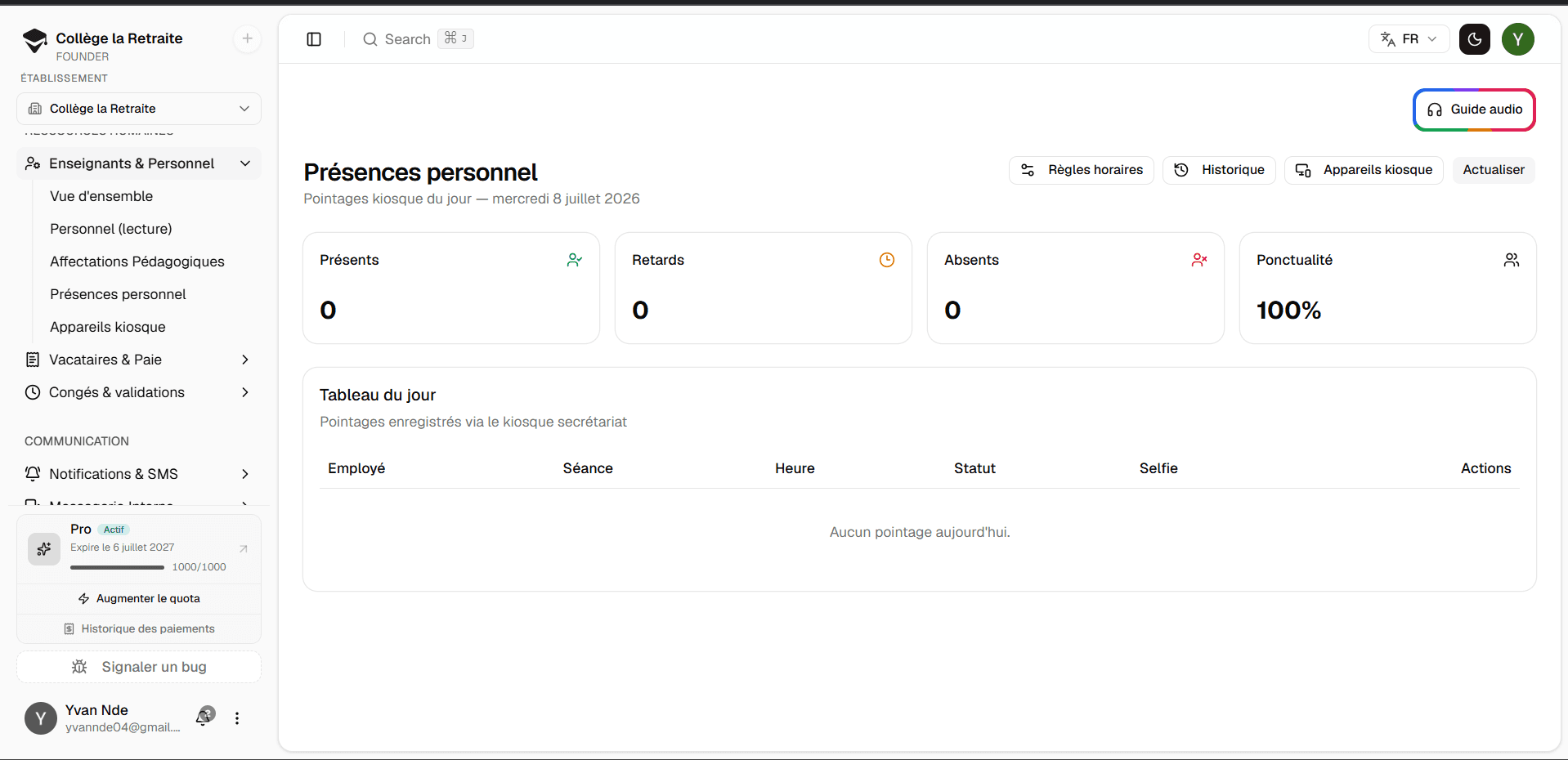 Capture — Kiosque pointage