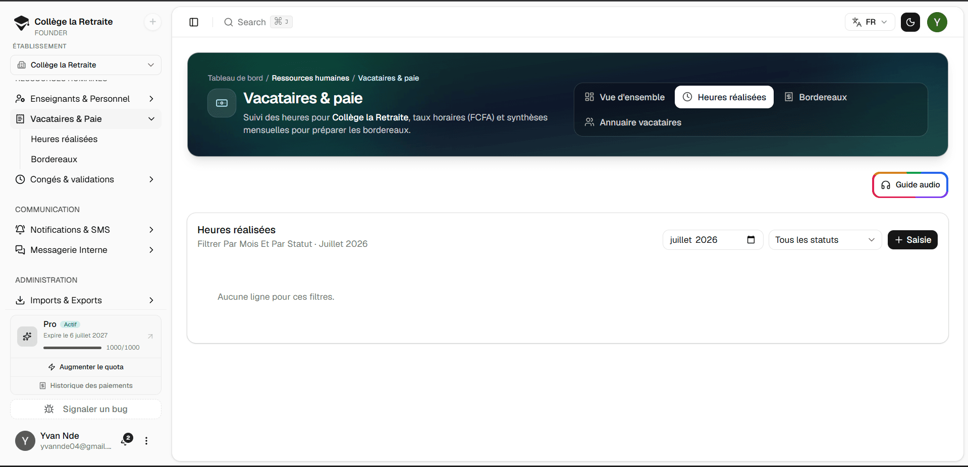 Capture — Vacataires & paie