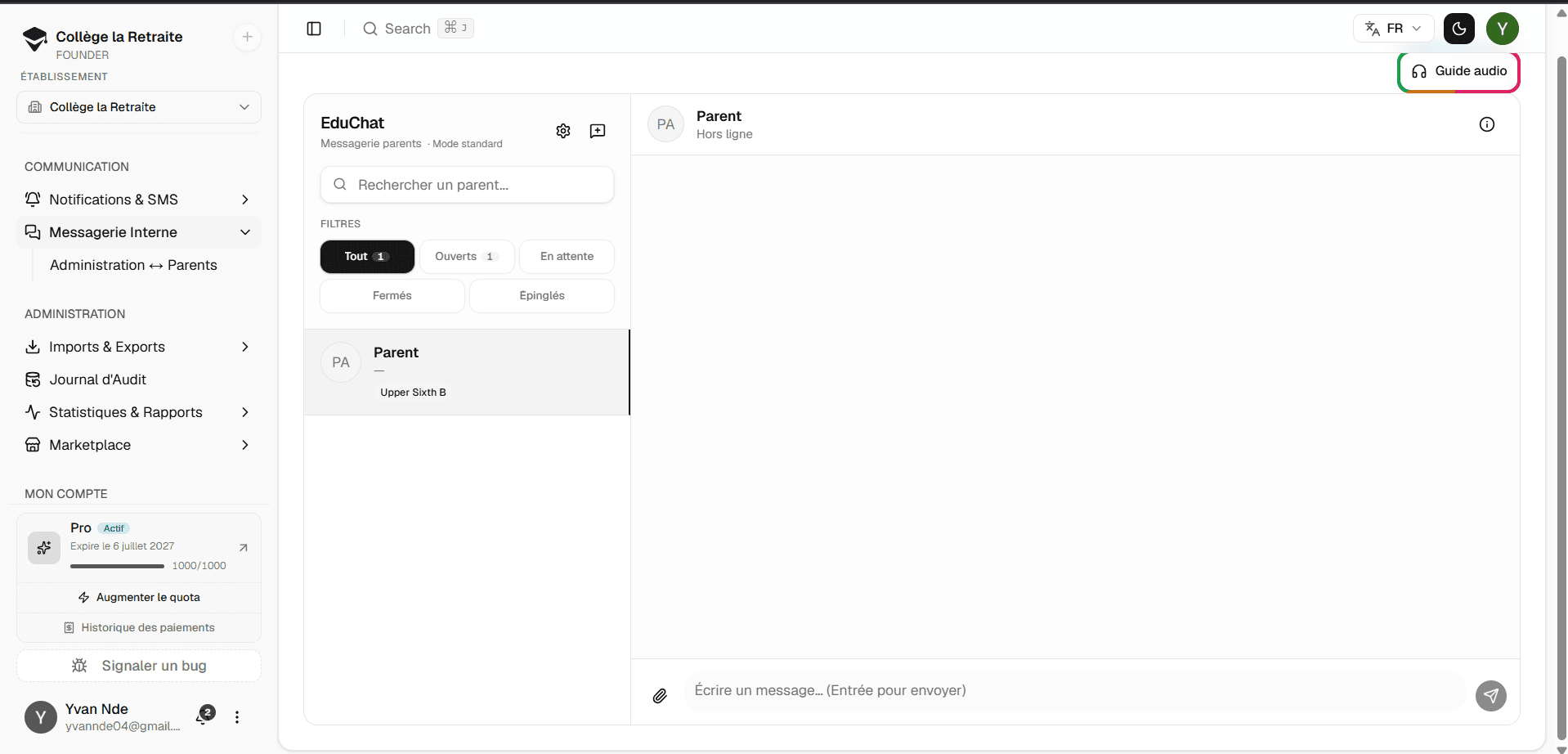Capture — Messagerie / EduChat