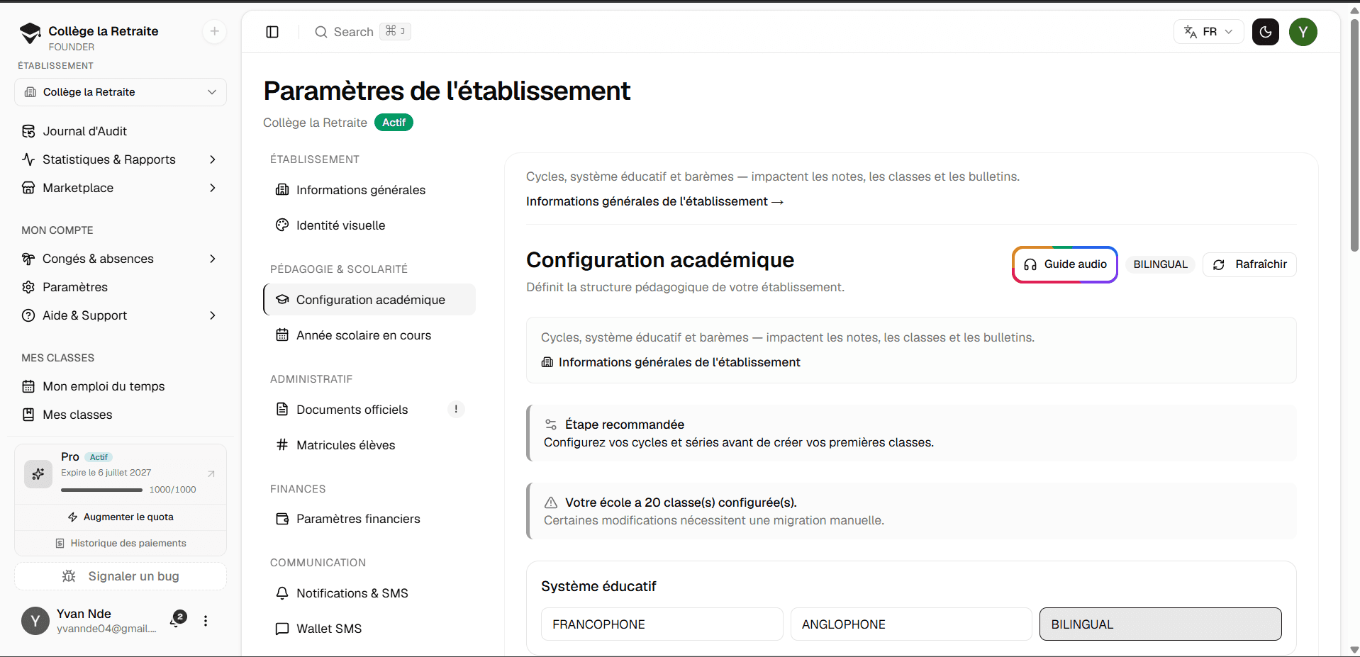 Capture — Configuration académique